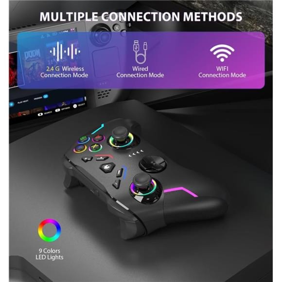 Wireless PC Gaming Controller, 9 Color LED Light PC Gamepad with Turbo（2.4G ） - Picture 4 of 7